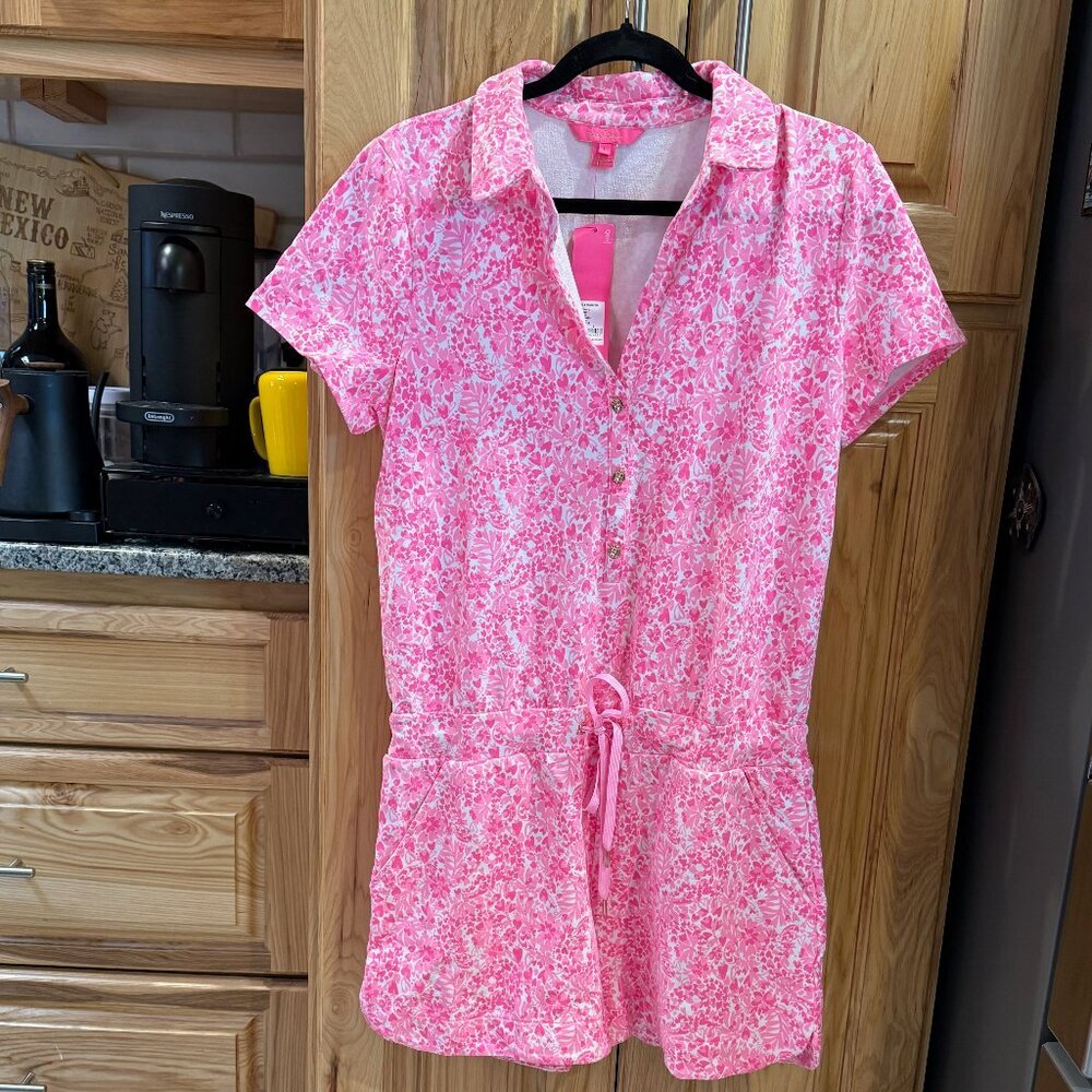 Lilly Pulitzer Jorgie Romper Pink Shandy Invest a Gator, Size L, New with tags